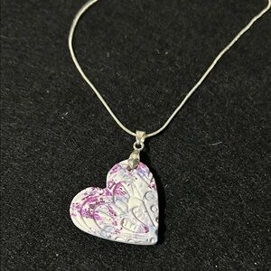 Heart-Shaped Purple and Silver Pendant Necklace